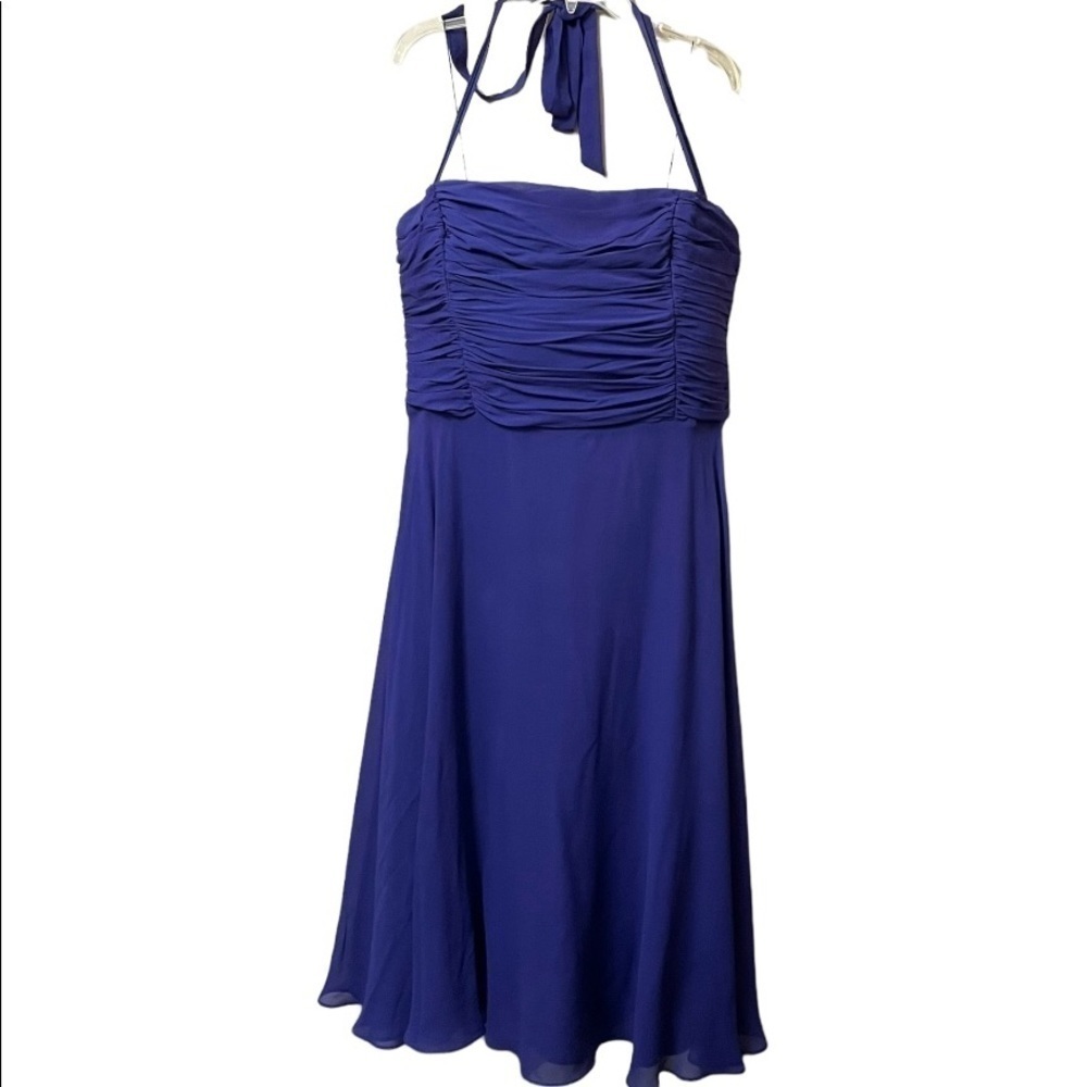 Silk Maggie London purple party dress halter tie ruched bodice empire waist 16